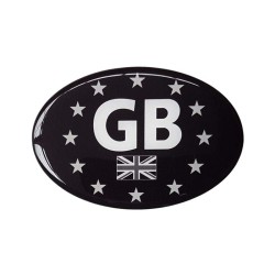 GB Car Sticker Decal Badge Oval Flag EU Euro Stars Black & White Resin Gel 3D Domed Medium