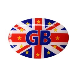 GB Car Sticker Decal Badge Oval Union Jack British Flag EU Euro Stars Resin Gel 3D Domed Medium