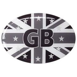 GB Car Sticker Decal Badge Oval Great Britain Flag EU Euro Stars Black & White Resin Gel 3D Domed Medium