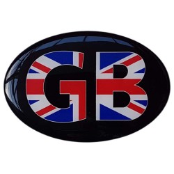 GB Car Sticker Decal Badge Black Oval Union Jack Great Britain Flag Resin Gel 3D Domed Medium