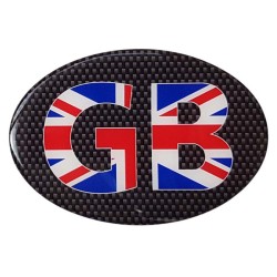 GB Car Sticker Decal Badge Carbon Oval Union Jack Great Britain Flag Resin Gel 3D Domed Medium