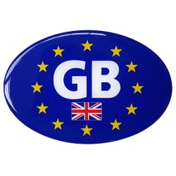 GB Car Sticker Decal Badge Oval Union Jack Flag EU Euro Stars Resin Gel 3D Domed Medium