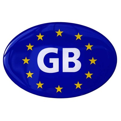 GB Car Sticker Decal Badge Oval EU Euro Stars Resin Gel 3D Domed Medium