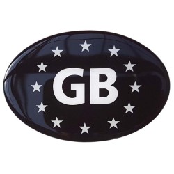 GB Car Sticker Decal Badge Oval EU Euro Stars Black & White Resin Gel 3D Domed Medium