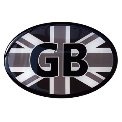 GB Car Sticker Decal Badge Oval Union Jack Great Britain Flag Black & White Resin Gel 3D Domed (Medium) 110mm x 75mm