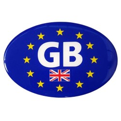 GB Car Sticker Decal Badge Oval Union Jack Flag EU Euro Stars Resin Gel 3D Domed Large