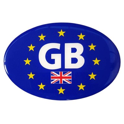 GB Car Sticker Decal Badge Oval Union Jack Flag EU Euro Stars Resin Gel 3D Domed Large