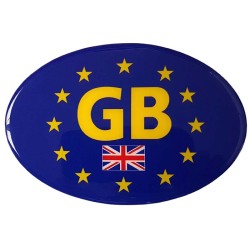 GB Car Sticker Decal Badge Oval Yellow Union Jack Flag EU Euro Stars Resin Gel 3D Domed Large