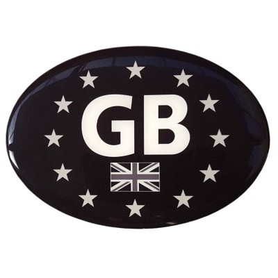 GB Car Sticker Decal Badge Oval Flag EU Euro Stars Black & White Resin Gel 3D Domed Large