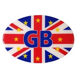 GB Car Sticker Decal Badge Oval Union Jack British Flag EU Euro Stars Resin Gel 3D Domed Large