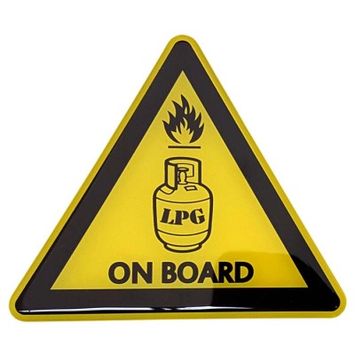 LPG Fuel On Board Sticker Decal Yellow Triangular Badge Resin Gel 3D Domed