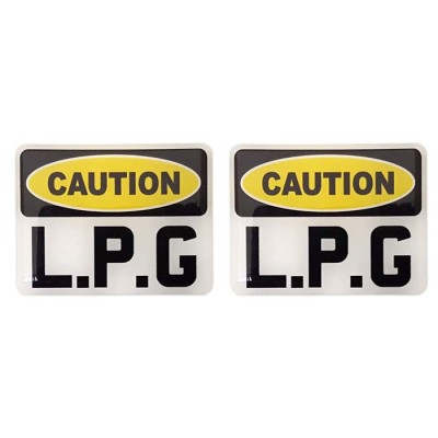 LPG Fuel On Board Caution Sticker Decal Badge Resin Gel 3D Domed 2 Pack