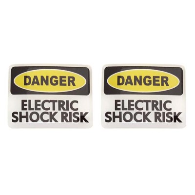 Danger Electric Shock Risk Sticker Decal Badge Resin Gel 3D Domed 2 Pack