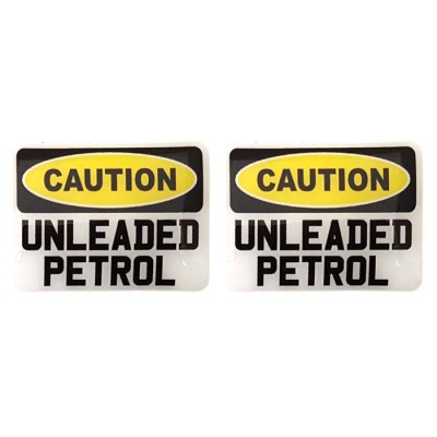 Caution Unleaded Petrol Sticker Decal Badge Resin Gel 3D Domed 2 Pack