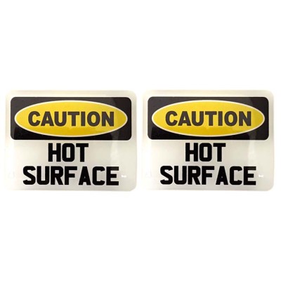 Caution Hot Surface Sticker Decal Badge Resin Gel 3D Domed 2 Pack