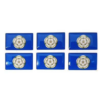 Yorkshire County Flag White Rose Sticker Decal Badge 3d Resin Gel Domed 6 Pack 26mm x 16mm