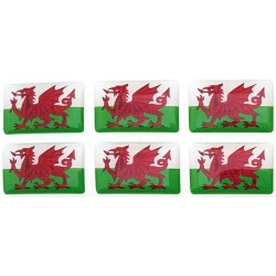 Wales Welsh Cymru Flag Sticker Decal Badge 3d Resin Gel Domed 6 Pack 26mm x 16mm