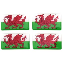 Wales Welsh Cymru Flag Sticker Decal Badge 3d Resin Gel Domed 4 Pack 35mm x 20mm
