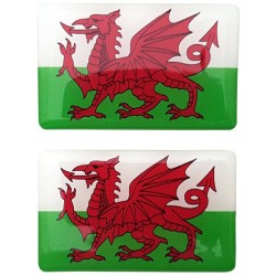 Wales Welsh Cymru Flag Sticker Decal Badge 3d Resin Gel Domed 2 Pack 52mm x 32mm
