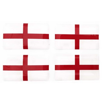 England English St. George Flag Sticker Decal Badge 3d Resin Gel Domed 4 Pack 35mm x 20mm