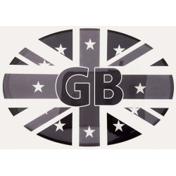 GB Car Sticker Decal Badge Oval Great Britain Flag EU Euro Stars Black & White Resin Gel 3D Domed Large