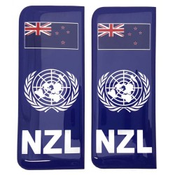 New Zealand NZL Number Plate Blue Sticker Decal Badge United Nations UN Flag 3d Resin Gel Domed