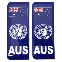 Australia AUS Number Plate Blue Sticker Decal Badge United Nations UN Flag 3d Resin Gel Domed
