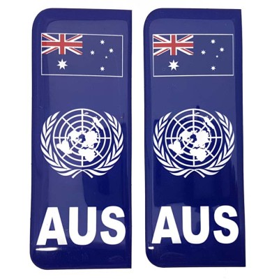 Australia AUS Number Plate Blue Sticker Decal Badge United Nations UN Flag 3d Resin Gel Domed