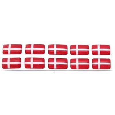 Denmark Danish Flag Sticker Decal Badge 3d Resin Gel Domed 10 Pack 14mm x 8mm