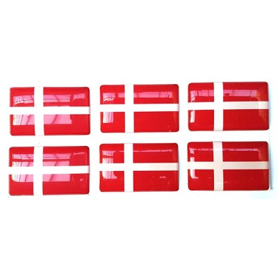 Denmark Danish Flag Sticker Decal Badge 3d Resin Gel Domed 6 Pack 26mm x 16mm