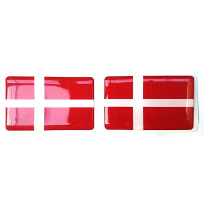 Denmark Danish Flag Sticker Decal Badge 3d Resin Gel Domed 2 Pack 52mm x 32mm