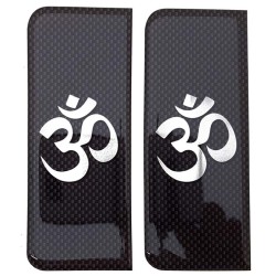 Om Symbol Number Plate Sticker Decal Badge Hindu Carbon & Silver 3D Resin Gel Domed