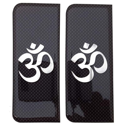 Om Symbol Number Plate Sticker Decal Badge Hindu Carbon & Silver 3D Resin Gel Domed