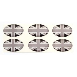 Union Jack Black & White British Oval Flag Sticker Decal Badge 3d Resin Gel Domed 6 Pack 25mm x 15mm