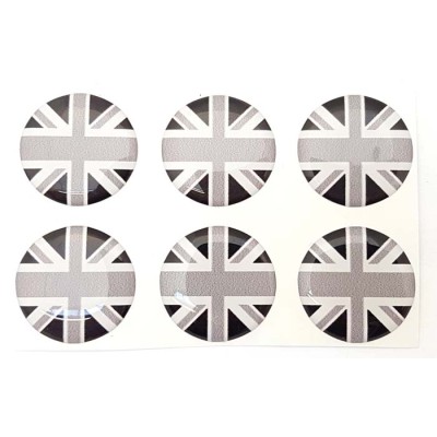 Union Jack Black & White British Flag Round Sticker Decal Badge 3d Resin Gel Domed 6 Pack 20mm