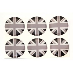 Union Jack Black & White British Flag Round Sticker Decal Badge 3d Resin Gel Domed 6 Pack 30mm