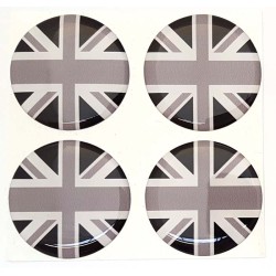 Union Jack Black & White British Flag Round Sticker Decal Badge 3d Resin Gel Domed 4 Pack 40mm