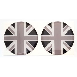 Union Jack Black & White British Flag Round Sticker Decal Badge 3d Resin Gel Domed 2 Pack 50mm