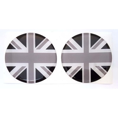 Union Jack Black & White British Flag Round Sticker Decal Badge 3d Resin Gel Domed 2 Pack 60mm