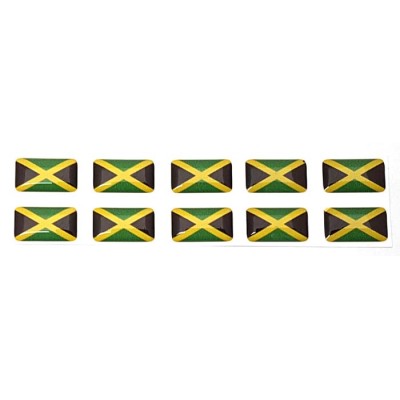 Jamaica Jamaican Flag Sticker Decal Badge 3d Resin Gel Domed 10 Pack 14mm x 8mm