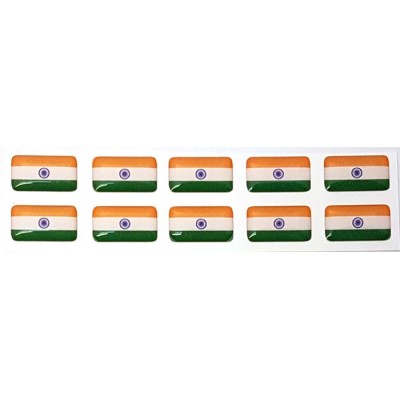 India Indian Flag Sticker Decal Badge 3d Resin Gel Domed 10 Pack 14mm x 8mm