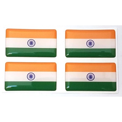 India Indian Flag Sticker Decal Badge 3d Resin Gel Domed 4 Pack 35mm x 20mm