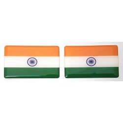 India Indian Flag Sticker Decal Badge 3d Resin Gel Domed 2 Pack 52mm x 32mm
