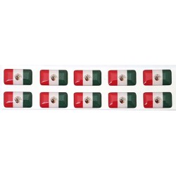Mexico Mexican Flag Sticker Decal Badge 3d Resin Gel Domed 10 Pack 14mm x 8mm