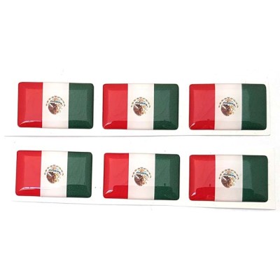 Mexico Mexican Flag Sticker Decal Badge 3d Resin Gel Domed 6 Pack 26mm x 16mm