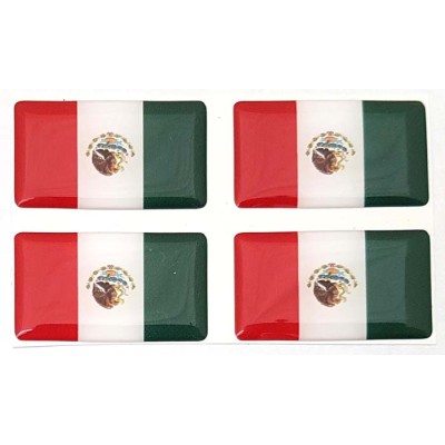 Mexico Mexican Flag Sticker Decal Badge 3d Resin Gel Domed 4 Pack 35mm x 20mm