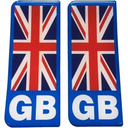 GB Blue B/G Big Flag Number Plate Gel Domed End Decals