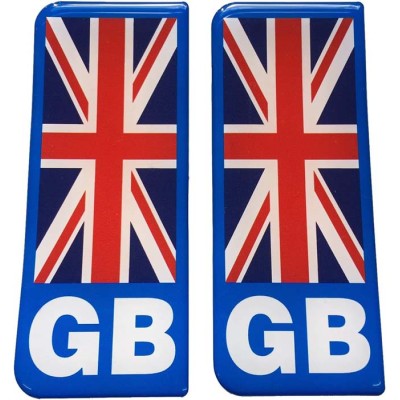 GB Blue B/G Big Flag Number Plate Gel Domed End Decals