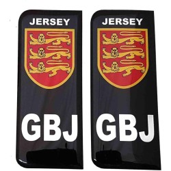 Jersey Number Plate Sticker Decal Badge GBJ Coat of Arms Flag Black & White 3d Resin Gel Domed